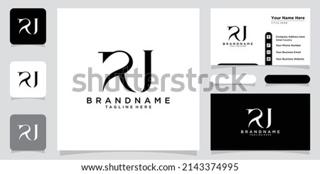 RJ Letter Logo Design Template Vector with business card design