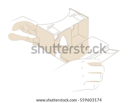 Vector illustration of hands using vr cardboard