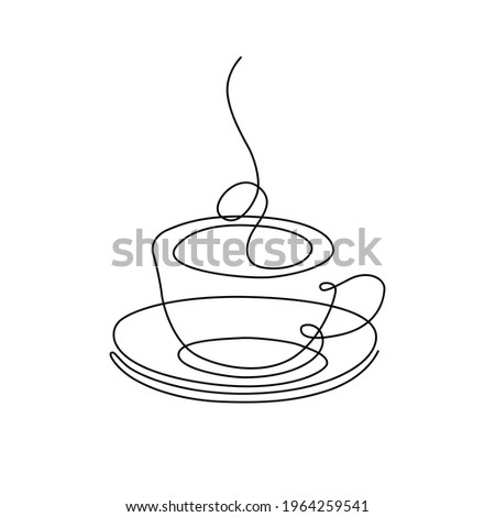 Line art cup of hot drink, a linear cup of coffee with steam. Hand drawn logo. Vector illustration