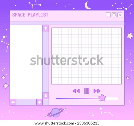 Kawaii memo pad with night sky, Moon and stars. Dreamy cute note pad. Linear vaporwave retro pc window. Trendy, nostalgic, colorful style 90s. Stories and post frame template. Social media design.