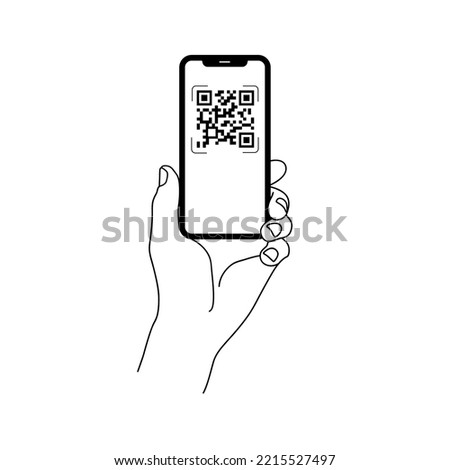 Smartphone scanning qr code vector illustration. llustration of person scanning qr code with smartphone. Mobile phone in hand isolated flat vector illustration. Holding smartphone with blank screen.