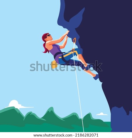 woman doing an extreme sport climbing a rock mountain