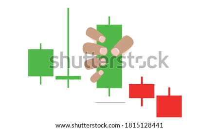 share market candle vector hand holding stock pattern red and green flat illustration