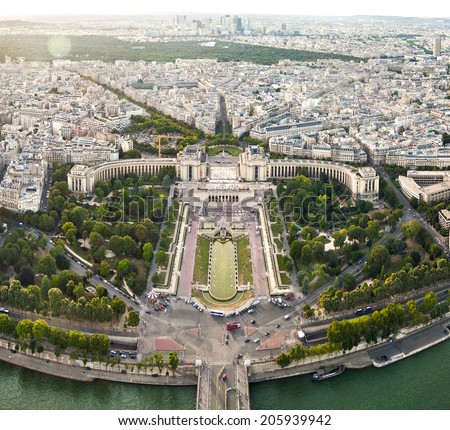 Aerial view of Paris from the Eiffel Tower. France.