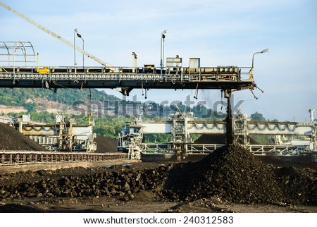 A heavy machine is called \'Staker\', operates in coal stock pile, Mae Moh mine, Lampang, Thailand.