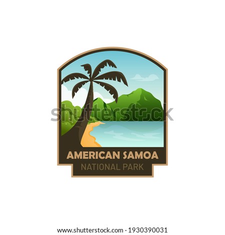 American samoa national park badge design logo vector illustration, beach dan mountain view