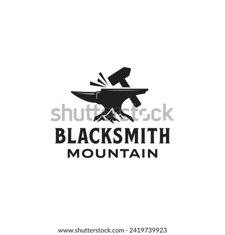 Vintage Rustic Anvil Blacksmith and Hammer With Mountain Peak Logo design Inspiration