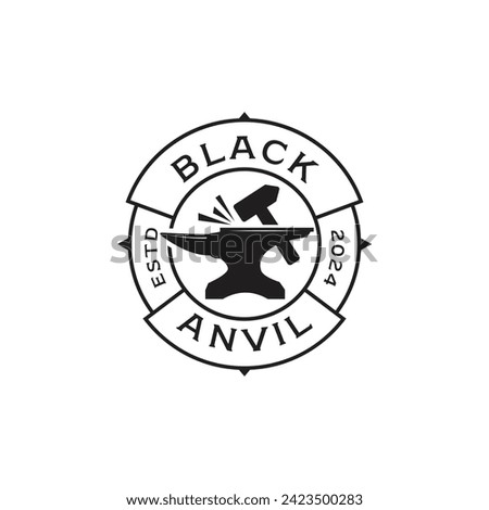 Vintage Rustic Grunge Anvil Blacksmith and Hammer With Mountain Peak Simple Line art Logo design Inspiration