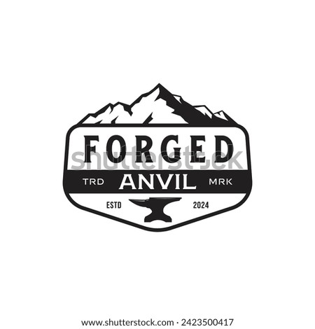 Vintage Rustic Grunge Forged Anvil Blacksmith With Mountain Peak Simple Logo design Inspiration