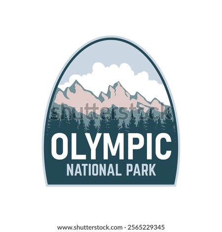 Olympic National park emblem badge patch logo design with mountain Cloud, pine tree, Mount Peak, natural landscape, vector illustration