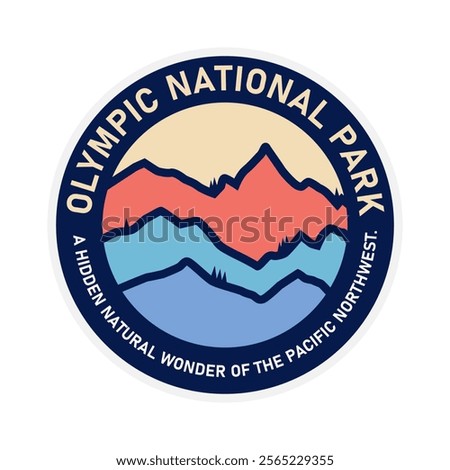 Olympic National park emblem badge patch logo design with mountain vintage vibe, line art style, vector illustration