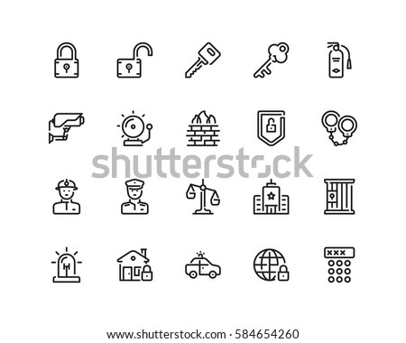 Security icon set, outline style