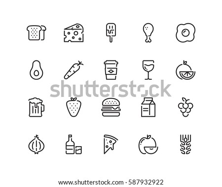 Food icon set, outline style