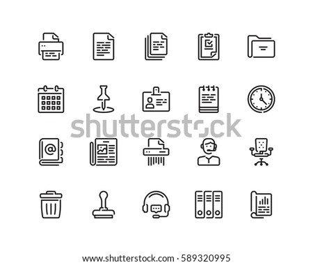 Office icon set, outline style
