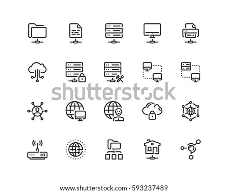 Network icon set, outline style