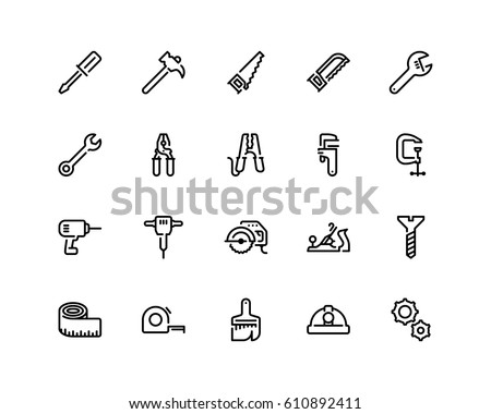 Tools icon set, outline style