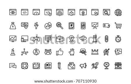 Search engine optimisation icon set, outline style