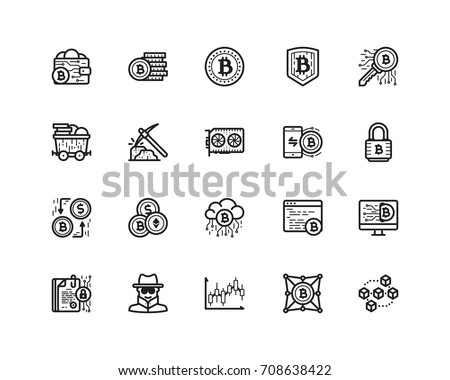 Bitcoin icon set, outline style