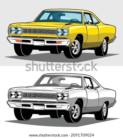 American Classic Muscle Cars Yellow Black and White 1