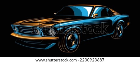 Abstract American Muscle Car. Glow, Shine and Neon Effect