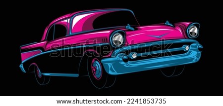 Abstract American Classic Car. Glow, Shine and Neon Effect