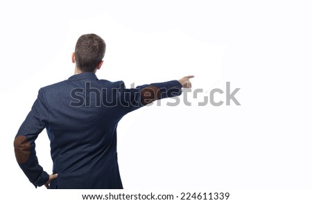 Man in suit pointing back