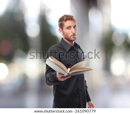 ginger young man with shirt providing reading