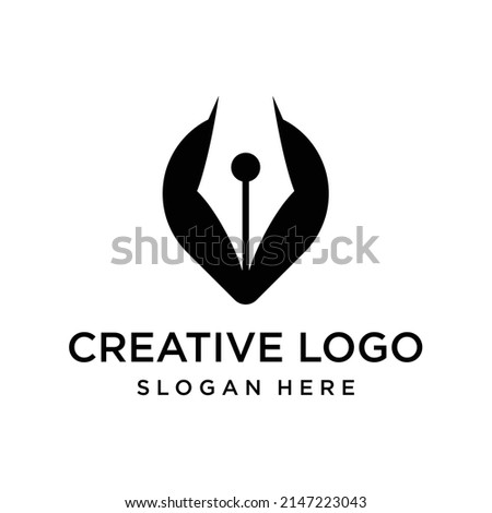 Vector graphic of map pin combined with pen logo design template