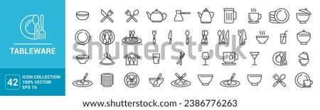 Collection of icons for tableware, cutlery, glass, plate, spoon, fork, vector editable and resizable EPS 10