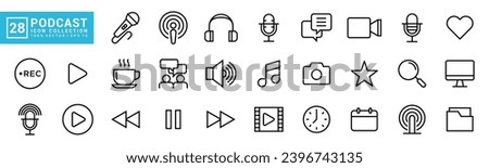 Collection of podcast icon, podcasting, radio, microphone, audio, record, news, video, vector template editable and resizable EPS 10