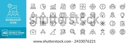 Collection of workshop icons, business, meeting, presentation, success, innovation, vector template editable stroke EPS 10