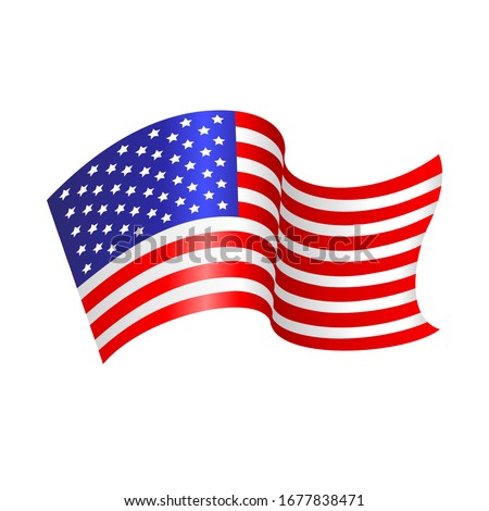 U.S. flying flag. Vector illustration with the flag of the United States of America waving isolated on a white background. Patriotic concept USA. US Independence day decoration, icon, banner. US flag.