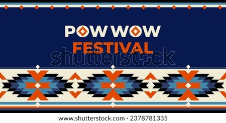 Pow-wow festival vector banner. Powwow concept, text on blue background. Web banner, poster, card for social media with powwow greeting.