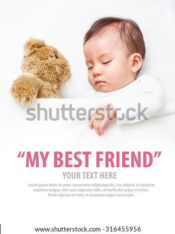 My Best Friend, Baby sleeping with her teddy bear (Soft focus and blurry)