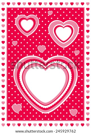 Romantic Valentine's design with bright red and white love hearts and a red spotty polka dot pattern. The larger hearts have space for text.