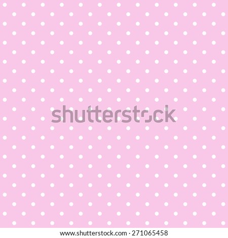 Seamless repeating polka dot spotty pattern with small white spots on a pale pastel pink background.