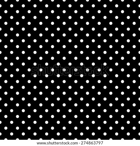 Seamlessly repeating classic black polka dot pattern, with cute white spots on a black background. It has an elegant, chic, stylish appearance.