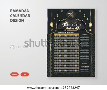 Ramadan Kareem Iftar and Sehri Calendar design Template. Islamic Calendar and Sehri Iftar time Schedule.