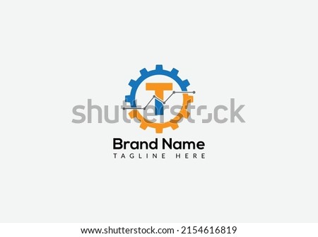 Tech Logo On Letter T Template. Tech Logo On T Letter, Initial Tech Sign Concept Template