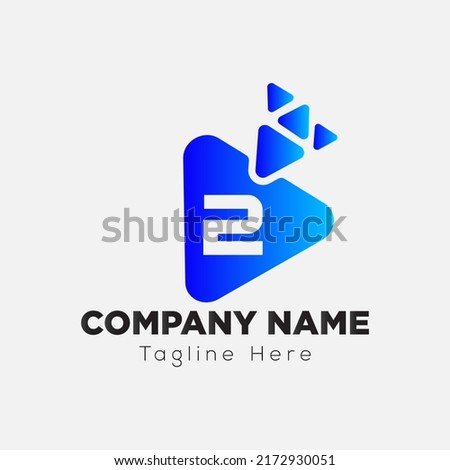 Play Button Logo On Letter 2 Template. Play icon On 2 Letter, Initial Play Sign Concept