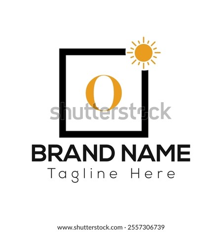 Sun Logo on Letter O Sign. Sun Icon with Logotype Concept