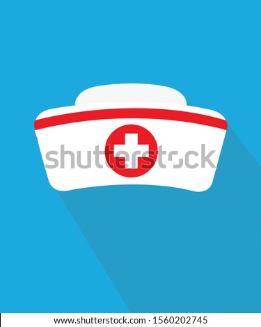 Nurse cap isolated on blue background. Nurse accessory. Flat icon