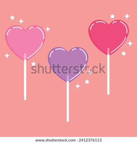 Sweets molded heart of candies on pink background. Simple hand drawn heart lollipops. Perfect As Wall Art, Valentine's Day Gift Card, Poster Or Invitation.