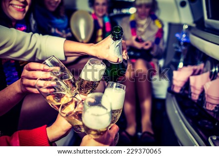Girls in limo at hen-party