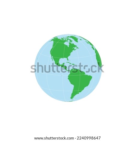 Americas on the globe. Earth globe icon. Earth hemisphere with American continents. Vector world map art.