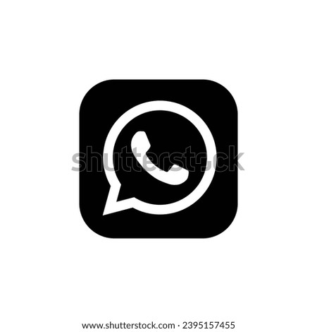 WhatsApp Logo in Black Rounded Square. Flat iphone Vector App Icon Isolated on White Background