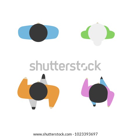 Set of people from above, top view. Simple style. Flat design vector illustration. Staying and walking different men and women.