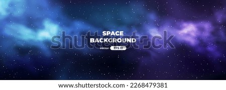 Space background with bright shining stars. Star universe. Beautiful colorful nebula. Starry night sky. Deep cosmos. Black outer space. Milky way galaxy. Science fiction. Vector illustration eps10.