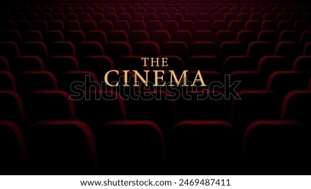 Cinema hall with rows of seats, red cinema chairs. Theater empty scene. Movie theatre. Realistic render. Flat style cartoon design. Minimalism. Vector eps10 illustration.