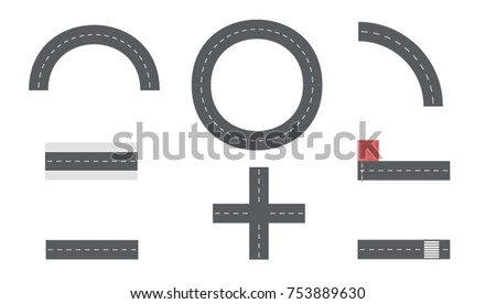 Set of Top View City Road Tiles, Overhead Road Elements. View from above. flat style vector illustration.